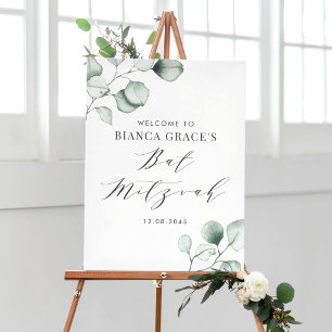 Minimalistische waterverf Eucalyptus Bat Mitzvah Poster