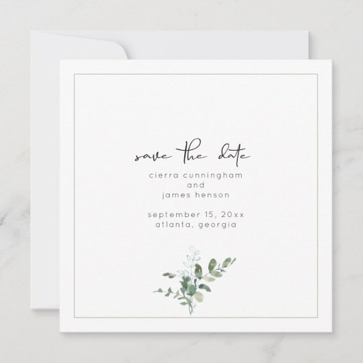Minimalistische Waterverf groen bruiloft Save The Date (Voorkant)