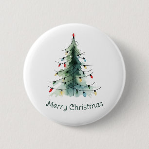 Minimalistische Waterverf kerstboom Ronde Button 5,7 Cm