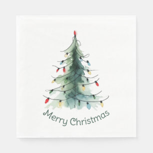 Minimalistische Waterverf kerstboom Servet
