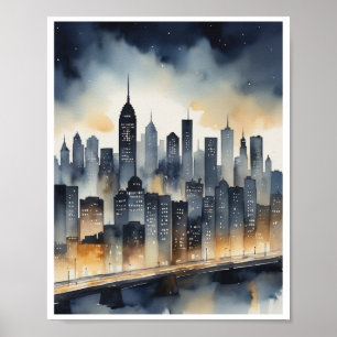 minimalistische waterverf kunstwerk city skylines poster