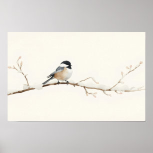 Minimalistische Waterverf Mees Vogel in Sneeuwland Poster