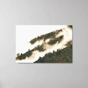 Minimalistische Waterverf Misty Mountain Landscape Canvas Afdruk