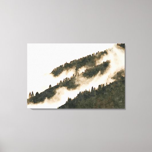 Minimalistische Waterverf Misty Mountain Landscape Canvas Afdruk (Voorkant)