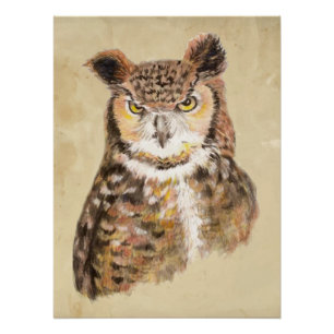 Minimalistische Waterverf Print Art voor Uil Lover Perfect Poster