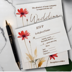 Minimalistische waterverf rode bloem bruiloft RSVP kaartje