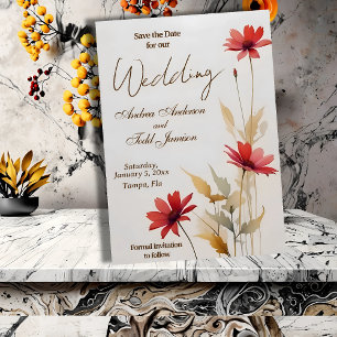 Minimalistische waterverf rode bloem bruiloft save the date