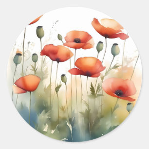 Minimalistische Waterverf rode klaproos Ronde Sticker