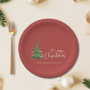 Minimalistische Waterverf Tree Merry Christmas Par Papieren Bordje
