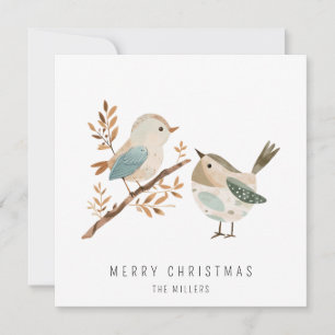 Minimalistische Waterverf Vogels Prettig Kerstfees Feestdagenkaart