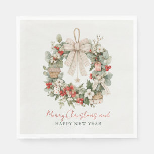 Minimalistische waterverf warme kerstkrans servet