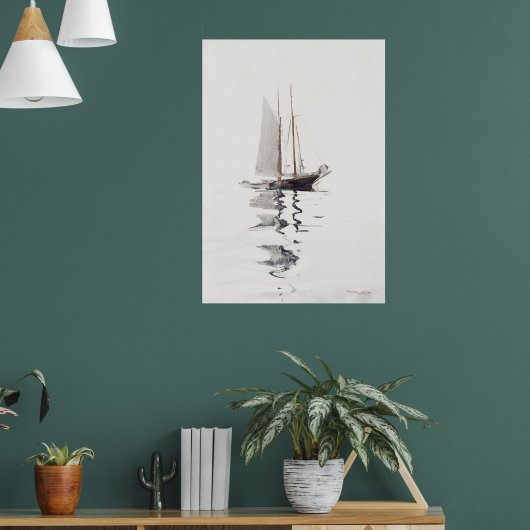 Minimalistische Waterverf zeilboot Poster Elegant (Woonkamer 1)