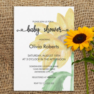 Minimalistische Waterverf Zonnebloem Baby shower Kaart