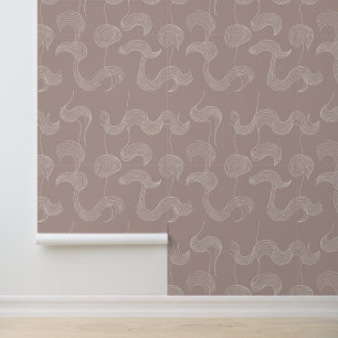 Minimalistische Wavy Line Art op Mauve Behang