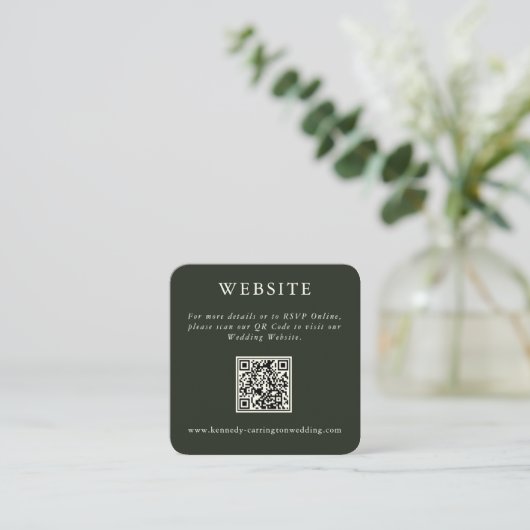 Minimalistische websitebehuizing met groene QR-cod Informatiekaartje (Staand voorkant)