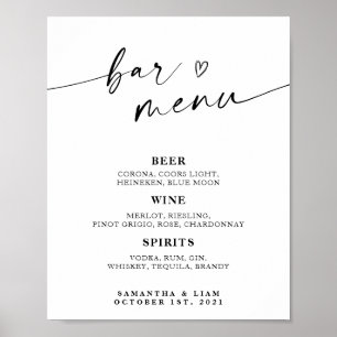 Minimalistische Wedding Bar Menu Sign Poster