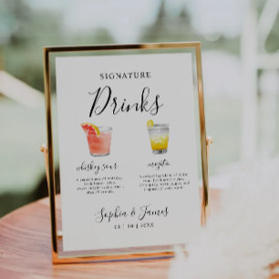 Minimalistische Wedding Cocktail Signature Drink S Reclamebord Met Voetstuk