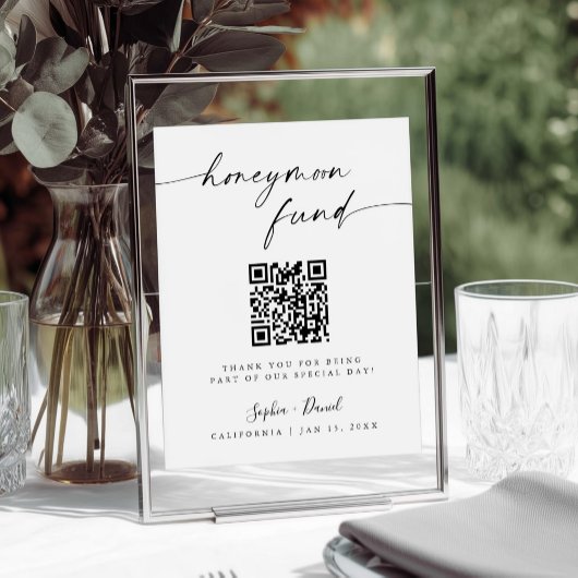 Minimalistische Wedding Honeymoon Fund QR Code Sig Poster