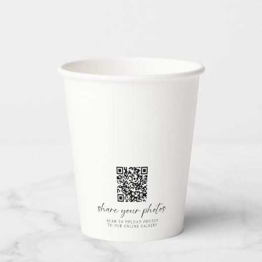 Minimalistische Wedding QR-code Deel uw foto's Papieren Bekers (Achterkant)