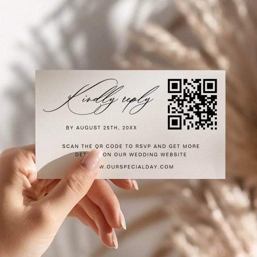 Minimalistische Wedding QR-code RSVP Informatiekaartje