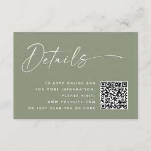 Minimalistische Wedding QR Details Dusty Sage Gr Informatiekaartje