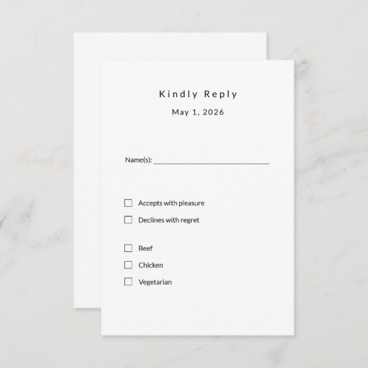Minimalistische Wedding RSVP Kaart – Elegante Cust (Voorkant / Achterkant)
