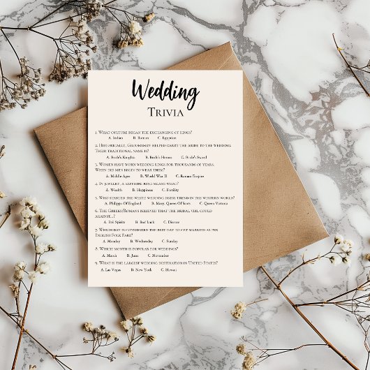 Minimalistische Wedding Trivia Game Kaart