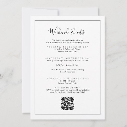 Minimalistische Weekend Evenementen QR Code Bruilo Kaart (Achterkant)