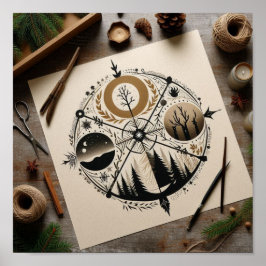 Minimalistische weergave van de vier seizoenen poster