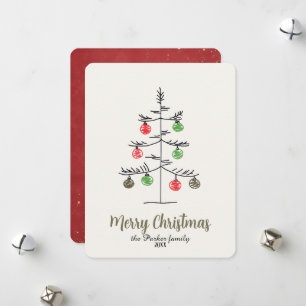 Minimalistische Whimsical Schets Kerstboom Feestdagenkaart