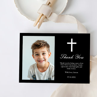 Minimalistische White Cross Boys Eerste Communie F Bedankkaart
