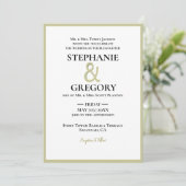 Minimalistische White & Gold Border Wedding Kaart (Staand voorkant)