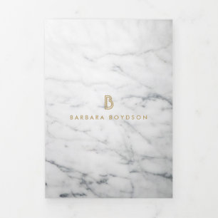 Minimalistische White Marble Gold Monogram Brochur Drieluik Kaart