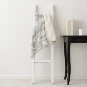 Minimalistische White Marble Wave Sherpa Deken – G