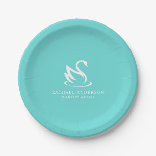 Minimalistische White Swan Logo op Robin Egg Blue Papieren Bordje