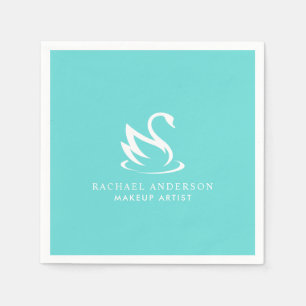 Minimalistische White Swan Logo op Robin Egg Blue Servet