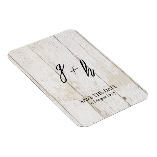 Minimalistische White Wood Save Date Initialen Magneet (Rechterzijde)