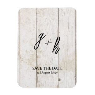 Minimalistische White Wood Save Date Initialen Magneet