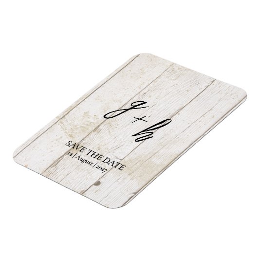 Minimalistische White Wood Save Date Initialen Magneet (Linkerzijde)