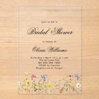 Minimalistische Wilde Bloemen Bruidsdouche Acryl Uitnodigingen
