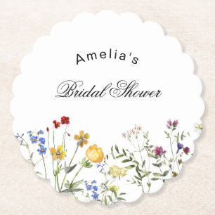 Minimalistische Wilde Bloemen Bruidsdouche Kartonnen Onderzetters