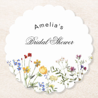 Minimalistische Wilde Bloemen Bruidsdouche Kartonnen Onderzetters