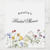 Minimalistische Wilde Bloemen Bruidsfeest Wijn Etiket (Enkel label)