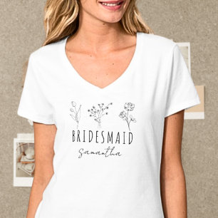 Minimalistische wilde bloemen op maat bruidsmeisje t-shirt