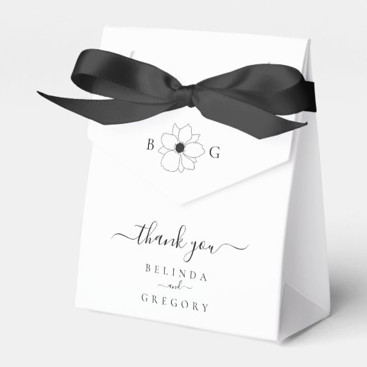 Minimalistische Wildflower Hand-getrokken Monogram Bedankdoosjes (Voorkant Zijde)