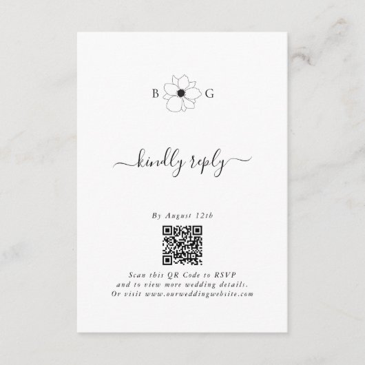 Minimalistische Wildflower Hand-getrokken Monogram Informatiekaartje (Voorkant)