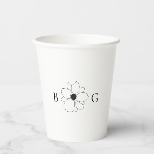 Minimalistische Wildflower Hand-getrokken Monogram Papieren Bekers (Voorkant)