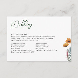 Minimalistische Wildflower Micro Wedding Accommoda Informatiekaartje