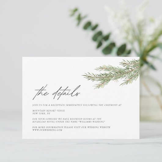 Minimalistische Winter Bruiloft Details Behuizing Kaart (Staand voorkant)