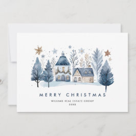 Minimalistische Winter Country Town Christmas Corp Feestdagenkaart